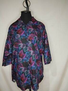 Women's Multi-Color Leaf Print Button Front Blouse